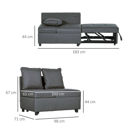 Convertible Single Sofa Bed, 3-in-1 Multi-Functional Sleeper Chair Bed with Magazine Pocket, Grey