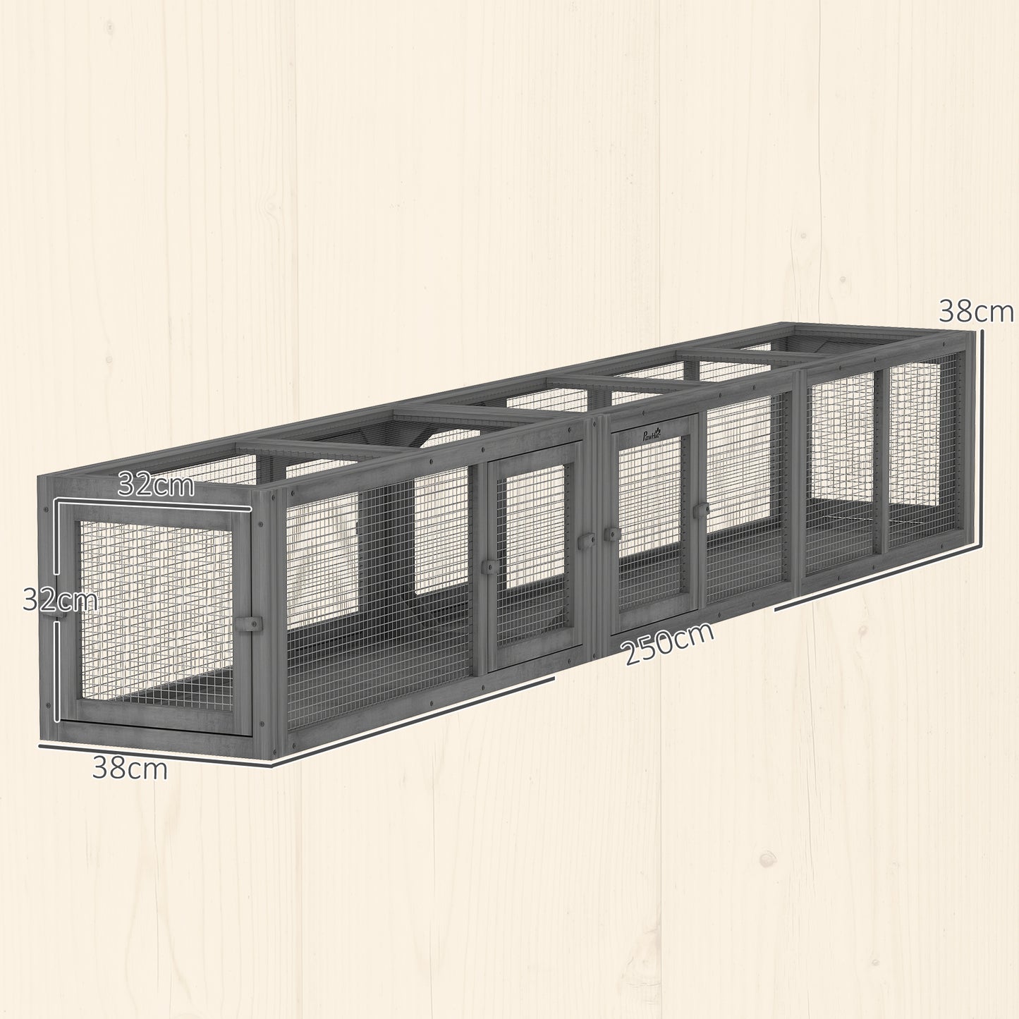 Cat Tunnel, 250cm Extra Long Wooden Cat Play Tunnel with 8 Doors, L-shape/Rectangle, Outdoor Cat Enclosure, Dark Grey