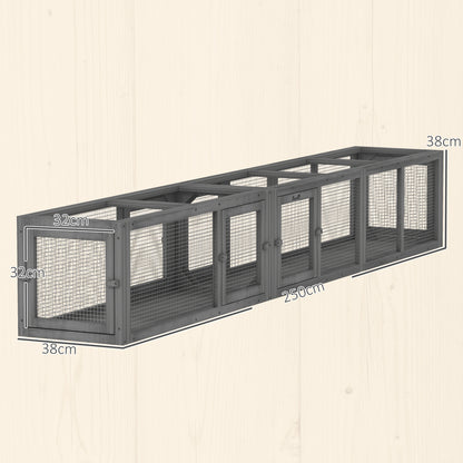 Cat Tunnel, 250cm Extra Long Wooden Cat Play Tunnel with 8 Doors, L-shape/Rectangle, Outdoor Cat Enclosure, Dark Grey