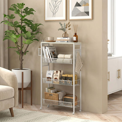 3-Tier Kitchen Cart with 3 Steel Wire Baskets - White