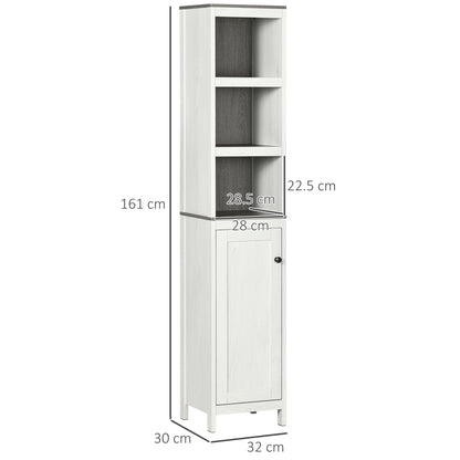 Tall Bathroom Storage Cabinet, Freestanding Tower Cabinet with 3 Open Shelves and Adjustable Shelf, Antique White