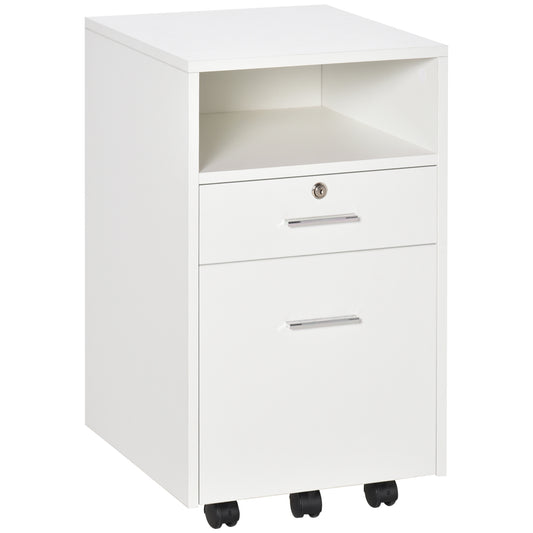 Lockable Two-Drawer Filing Cabinet, with Wheels - White