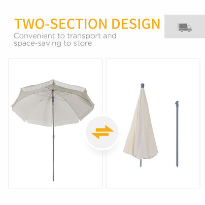 2.2m Beach Umbrella, Portable Parasol with Tilting Function, Outdoor Sunshade Shelter with 8 Ribs for Garden, Pool and Patio