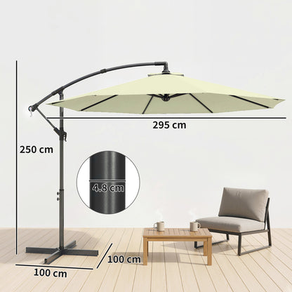 3m Overhanging Cantilever Parasol, with Cross Base - Beige