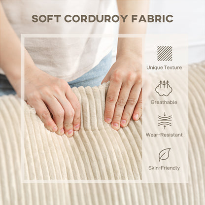 3 Seater Sofa, 212cm Corduroy Couch with Spring Cushion, Wide and Deep Seat, Plush Backrest, 2 Pillows