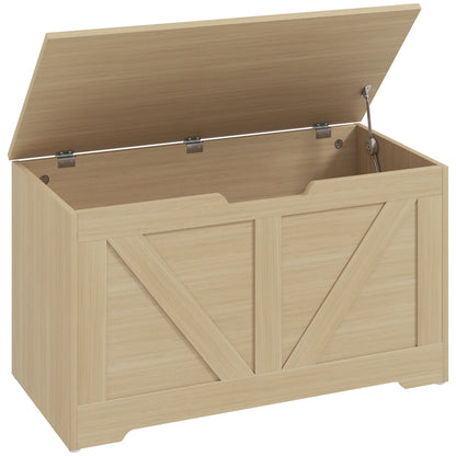 100L Home Storage Box, with Safety Hinge - Natural Wood Finish