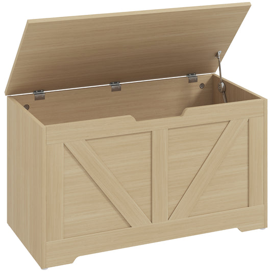 100L Home Storage Box, with Safety Hinge - Natural Wood Finish