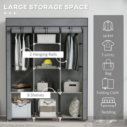 Fabric Wardrobe, with Rails and Shelves - Dark Grey