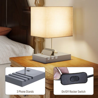 Bedside Lamp with USB A+C Charging Ports and 3 Phone Stands