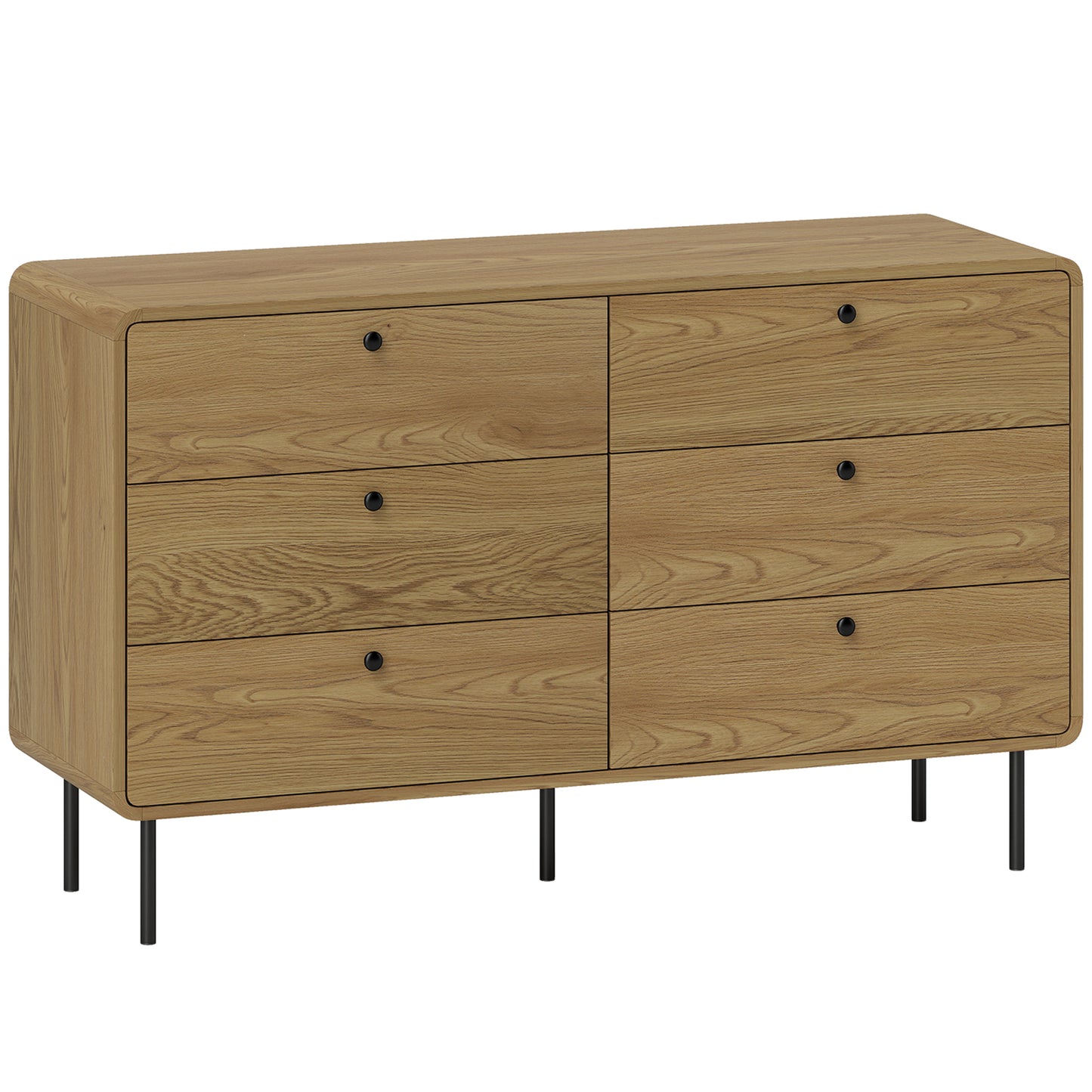 Chest of Drawers, 6 Drawer Dresser - Oak