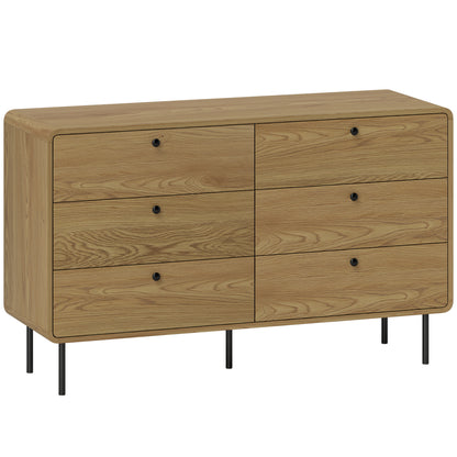 Chest of Drawers, 6 Drawer Dresser - Oak