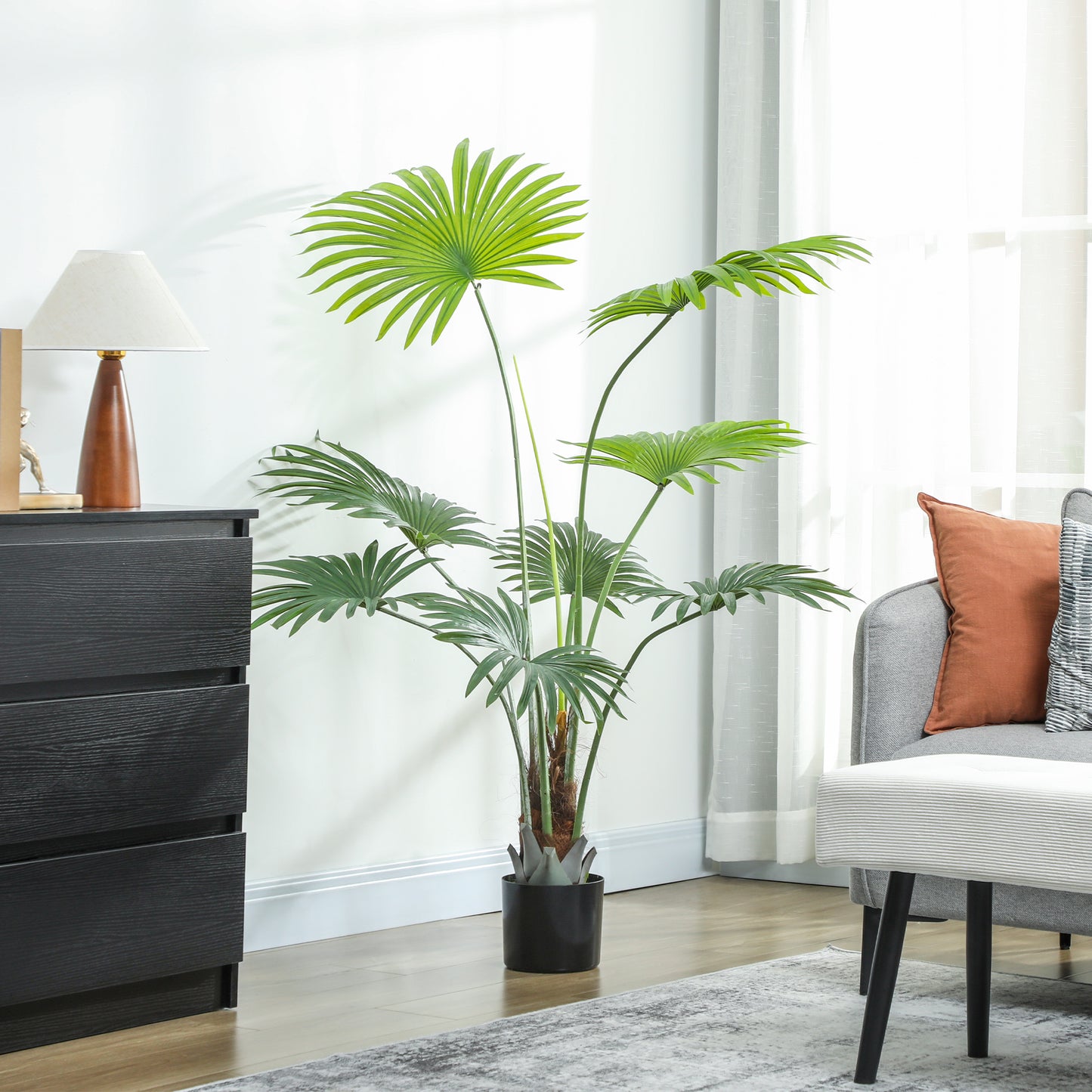 145cm Artificial Palm Tree, Decorative Artificial Plant with Lifelike PEVA Leaves and Coconut Coir