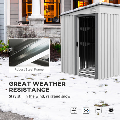 7 x 5ft Galvanised Metal Shed, with Sliding Door, two hooks and adjustable shelves - White