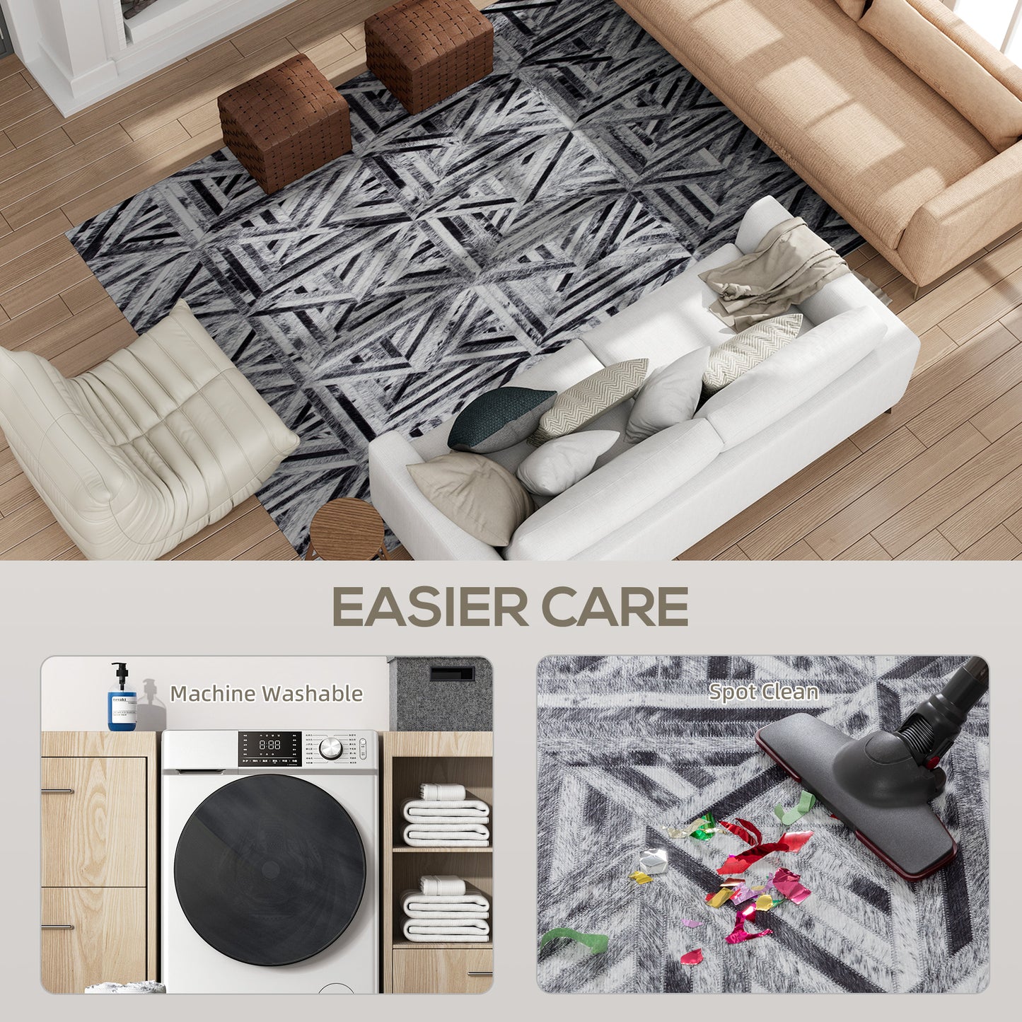 Modern Area Rug, Triangle Pattern Non-Slip Washable Rug, Chenille Floor Carpet for Living Room, Bedroom, Dining Room