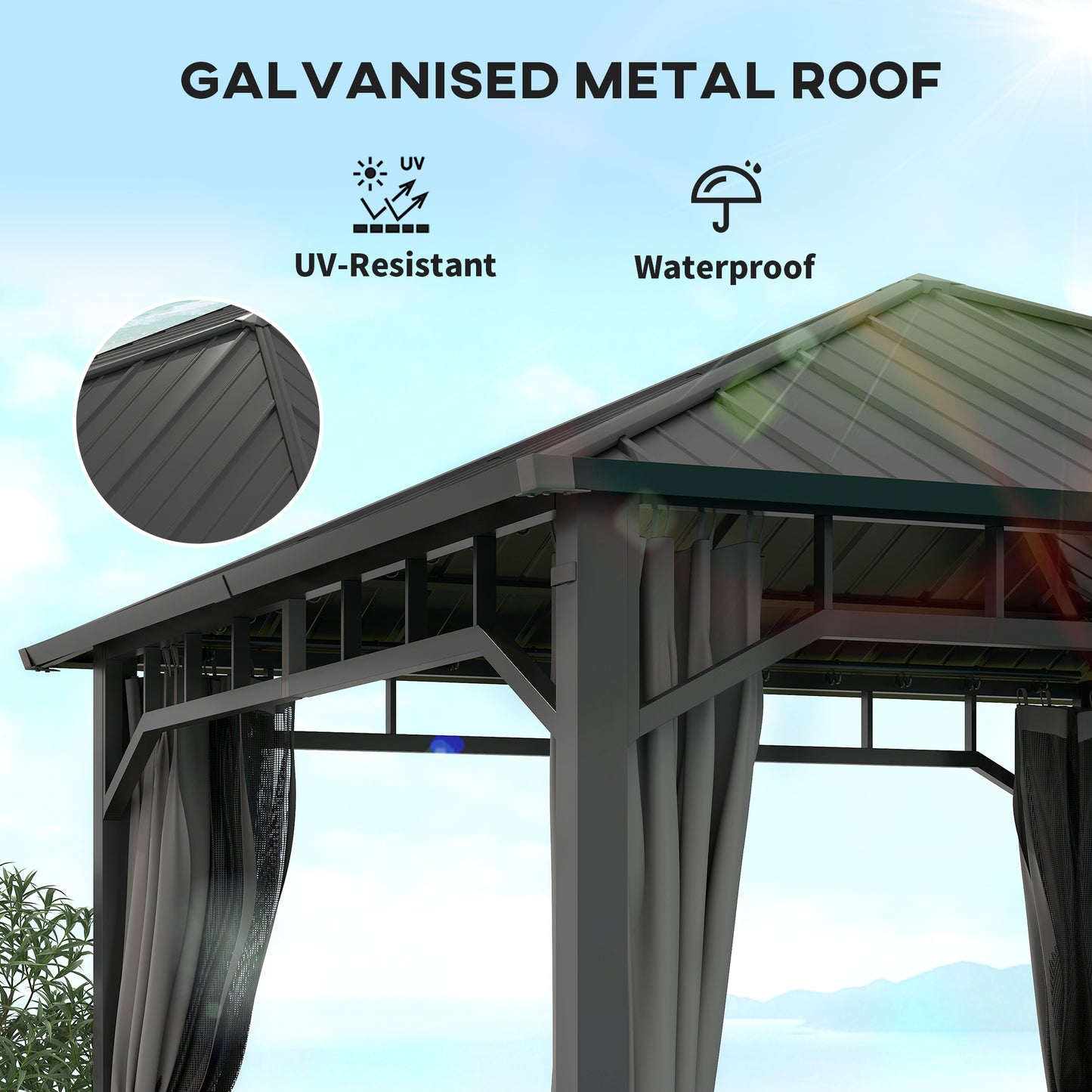 3 x 3(m) Hardtop Gazebo with Galvanised Steel Roof, Waterproof Permanent Pavilion Garden Gazebo