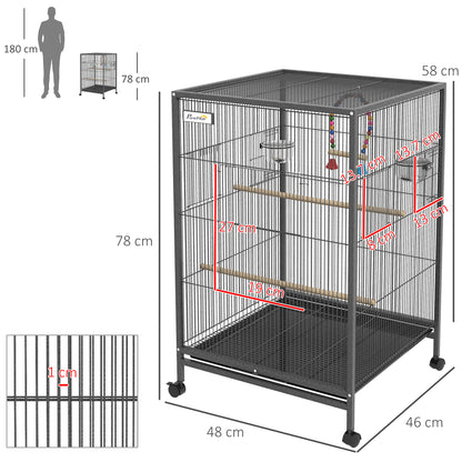 Bird Cage, Budgie Cage, with Rolling Stand, for Small Birds - Grey