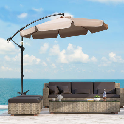 2.7m Cantilever Parasol Banana Sun Umbrella with Crank Handle and Cross Base for Outdoor Hanging Sun Shade Light Brown