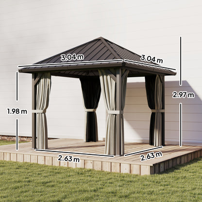 3 x 3(m) Hardtop Gazebo with Galvanised Steel Roof and Water Gutter, Waterproof Permanent Pavilion Garden Gazebo