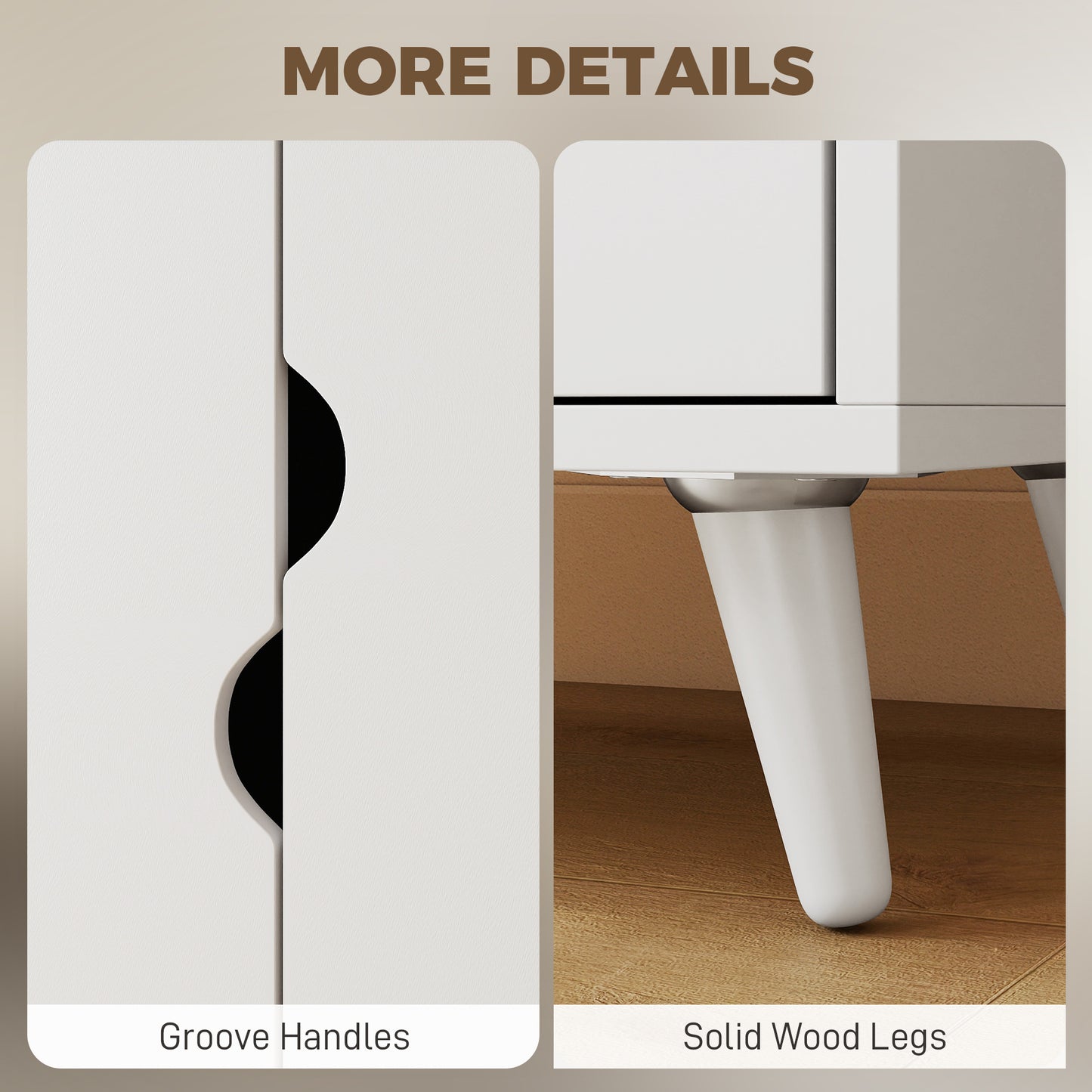 Elegant Home Storage Organisation Furniture, 2-Door Clothes Wardrobe with 2 Drawers, Wood Feet, White