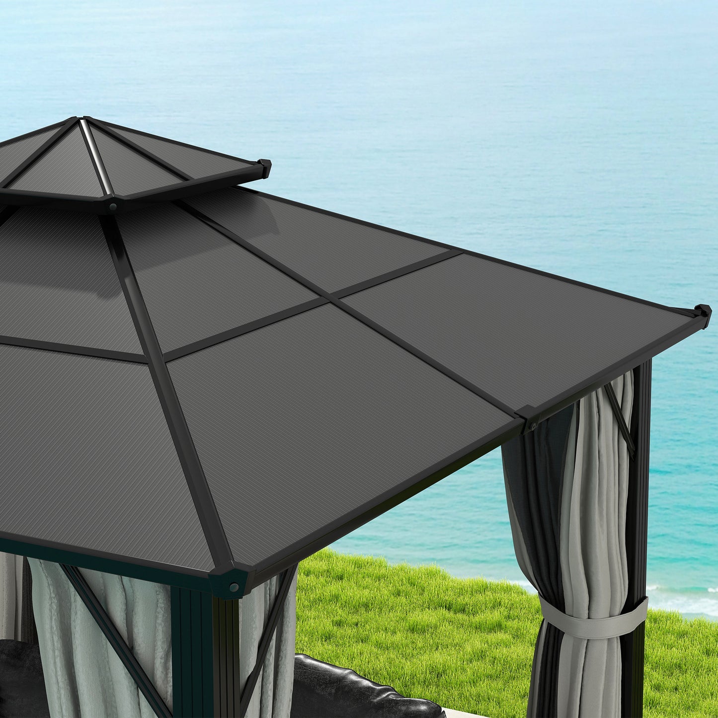 3 x 3(m) Hardtop Gazebo Canopy with UPF30+ Double Polycarbonate Roof, Aluminium Frame Garden Gazebo Permanent Pavilion