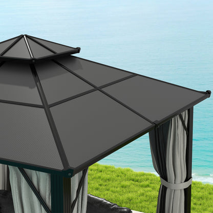 3 x 3(m) Hardtop Gazebo Canopy with UPF30+ Double Polycarbonate Roof, Aluminium Frame Garden Gazebo Permanent Pavilion