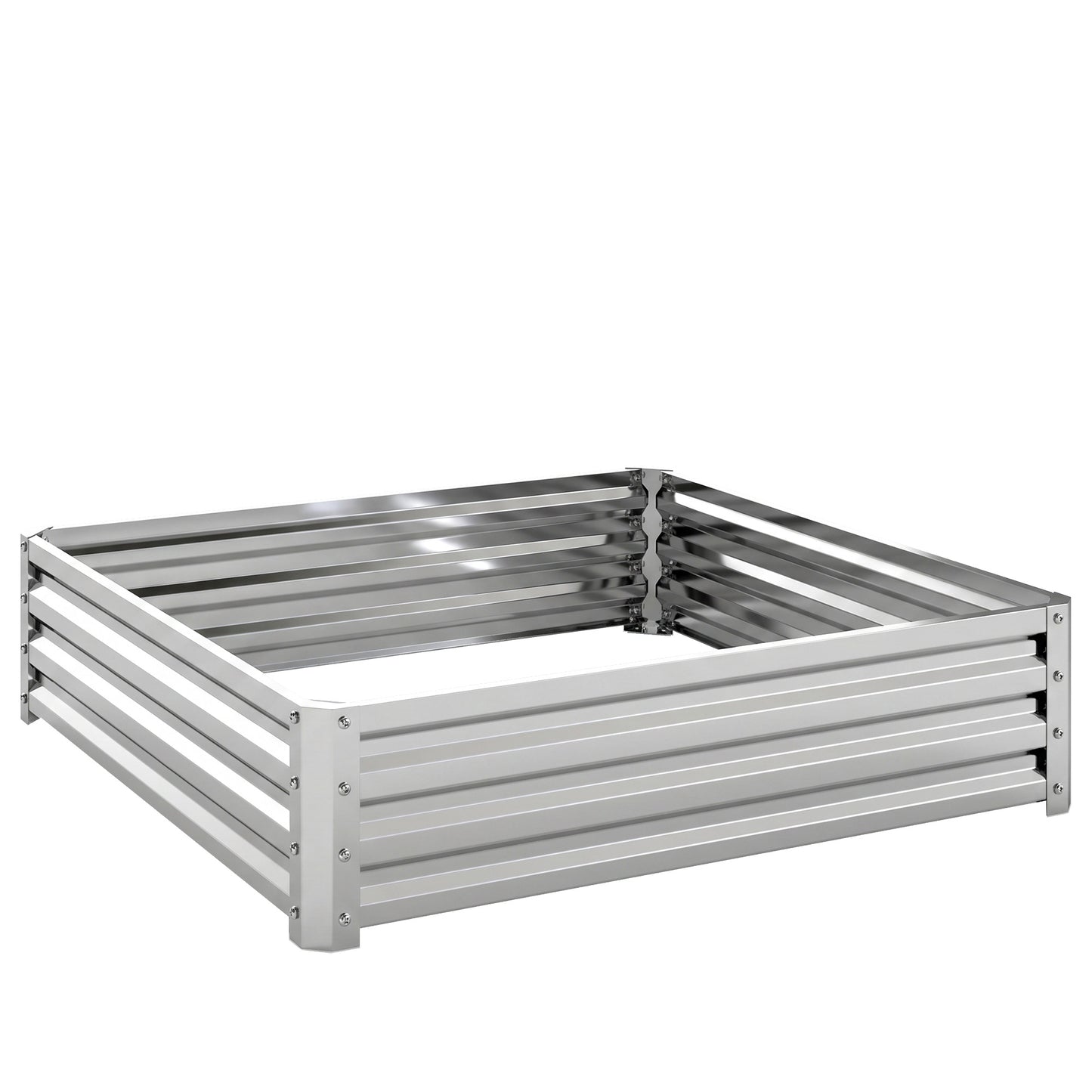 Square Raised Garden Bed Box with Weatherized Steel Frame for Vegetables, Flowers, & Herbs, 120 x 120 x 30cm, Silver Tone