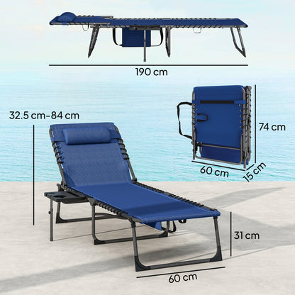 Five-Position Reclining Sun Loungers Set of 2 - Dark Blue