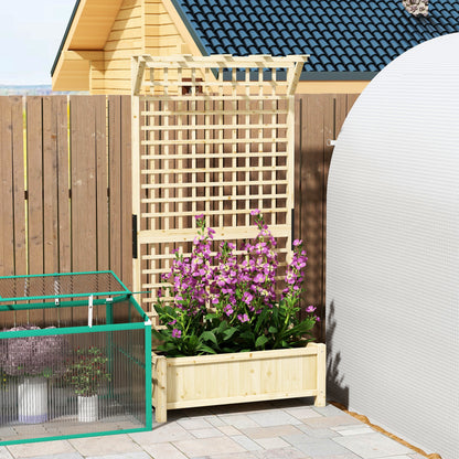 Raised Bed & Privacy Screen with Drainage Holes, Wood Planter with Trellis for Climbing Plants to Grow Vegetables, Flowers