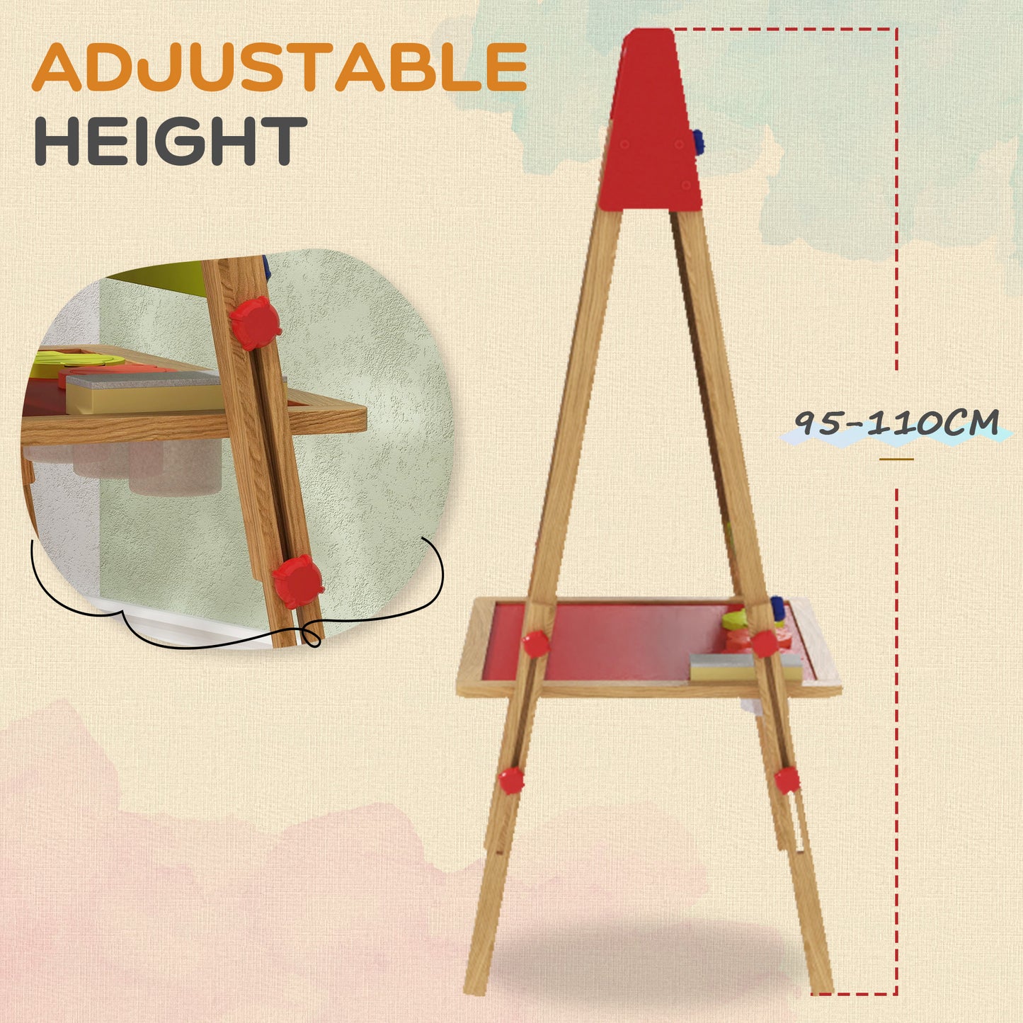 3-in-1 Wooden Kids Easel with Paper Roll, Whiteboard, Chalkboard, Painting Accessories