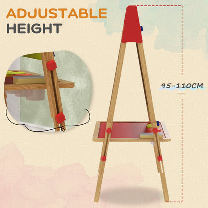 3-in-1 Wooden Kids Easel with Paper Roll, Whiteboard, Chalkboard, Painting Accessories