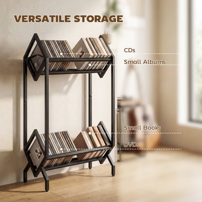 50 CD Storage Rack, 2-Tier Metal CD Storage Unit, Free Standing, Easy to Assemble, Black