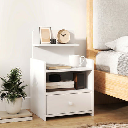 Bedside Cabinet, Bedside Table with Drawer and Shelf for Living Room, White