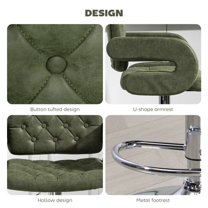 PU Leather Upholstered Swivel Bar Stool, Height Adjustable with Back, Armrest, Footrest, Green
