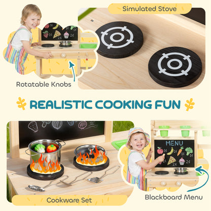 Kids Mud Kitchen, Outdoor Wooden Play Kitchen with Kitchenware & Garden Tools, Pretend Play Outdoor Toys, Natural