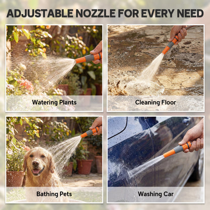 Portable Garden Hose Reel, 20+2 m Wall Mounted Hose Reel with 2 Patterns Spray Nozzle and Crank Handle, Orange