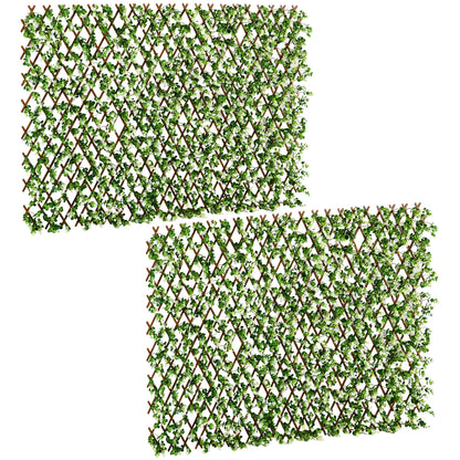2pc Expanding Garden Trellis, 2 x 1m Faux Decorative Privacy Fence with Artificial Leaves