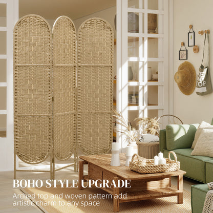 Freestanding Privacy Screen, 3 Panel Folding Room Divider for Living Room, Bedroom and Office, Natural Wood Finish
