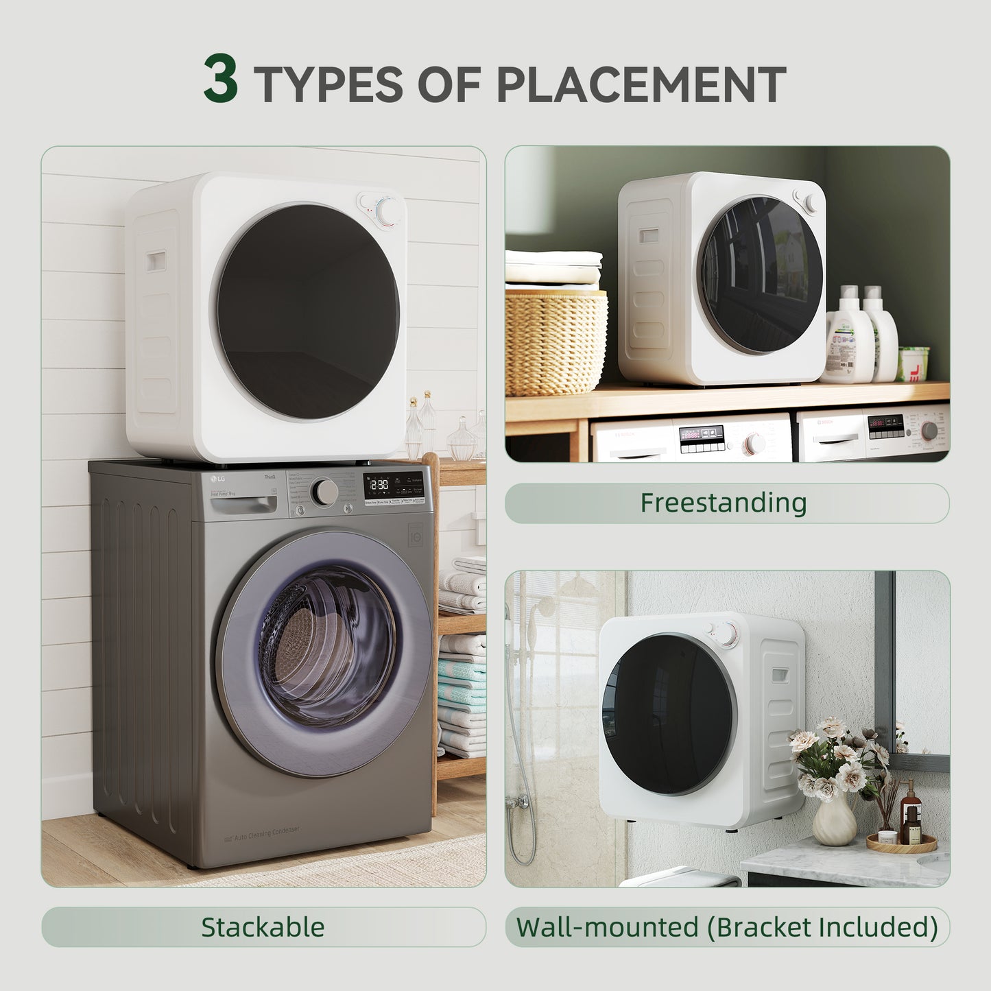 4kg Front Load Laundry Dryer, Portable Clothes Dryer with 2 Power Modes, 400W/800W, White