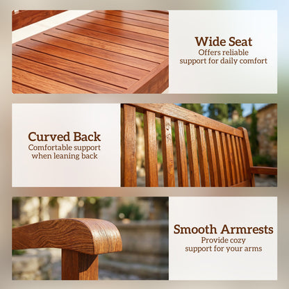 Garden Bench 2 Seater, Wooden Outdoor Bench with Waterproof Cover, Garden Seat with Ergonomic Backrest