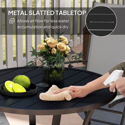 90 cm Garden Dining Table with 4-5 cm Parasol Hole, Round Outdoor Dining Table, Steel Garden Table