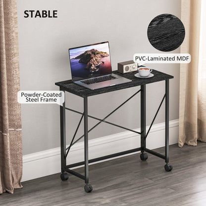 80 cm Folding Desk on Wheels - Black