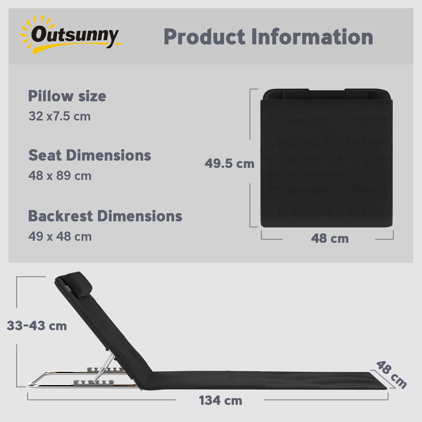 Set of 2 Foldable Garden Beach Chair Mat Lightweight Outdoor Sun Lounger Seats Adjustable Back Metal Frame PE Fabric Head Pil
