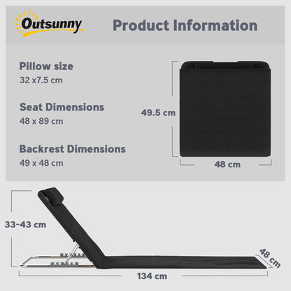 Set of 2 Foldable Garden Beach Chair Mat Lightweight Outdoor Sun Lounger Seats Adjustable Back Metal Frame PE Fabric Head Pil