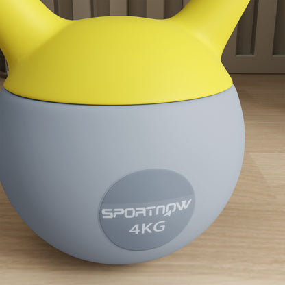 4KG Soft Kettlebell, Kettle Bell with Non-Slip Handle for Home Gym, Weight Lifting, Strength Training, Yellow/Grey