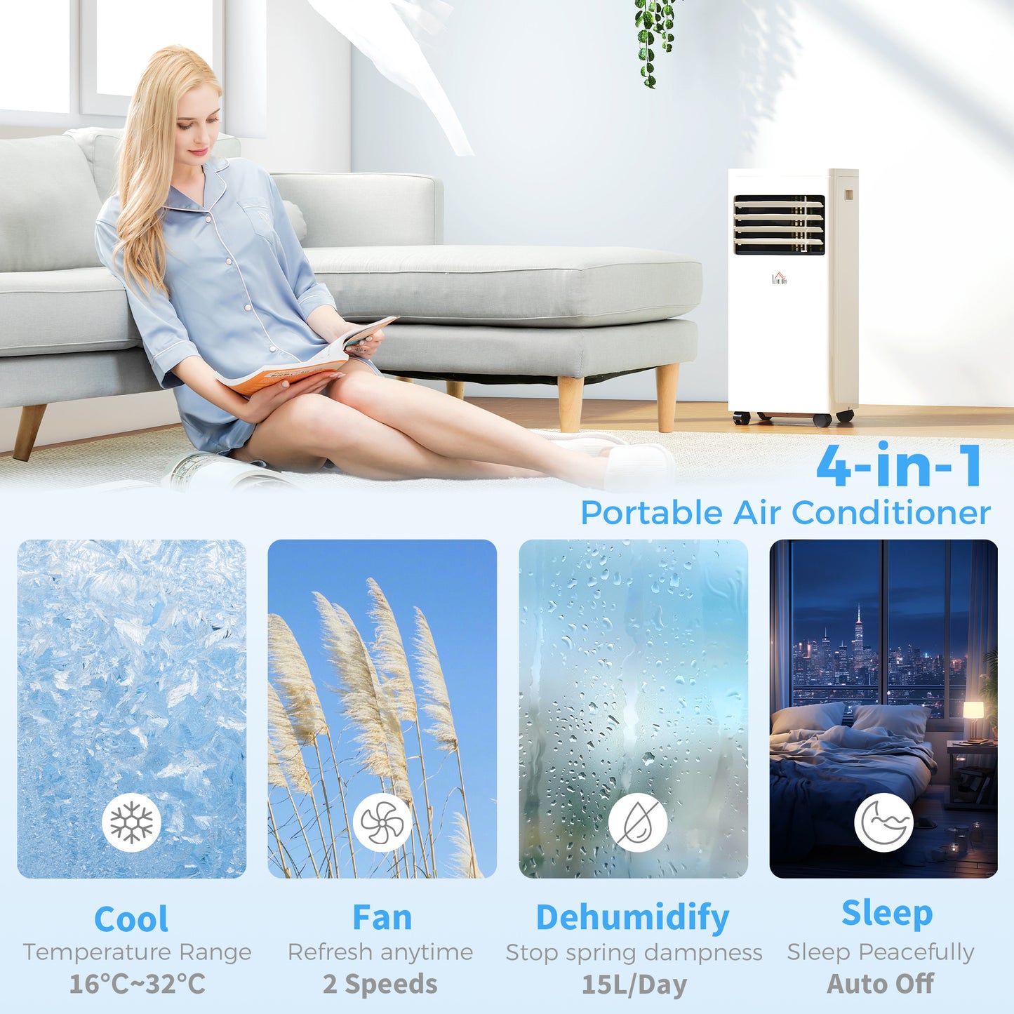 Portable Air Conditioner 5000 BTU, 4-in-1 Cooling, Dehumidifier, Fan, Sleep Mode, Air Conditioning Unit