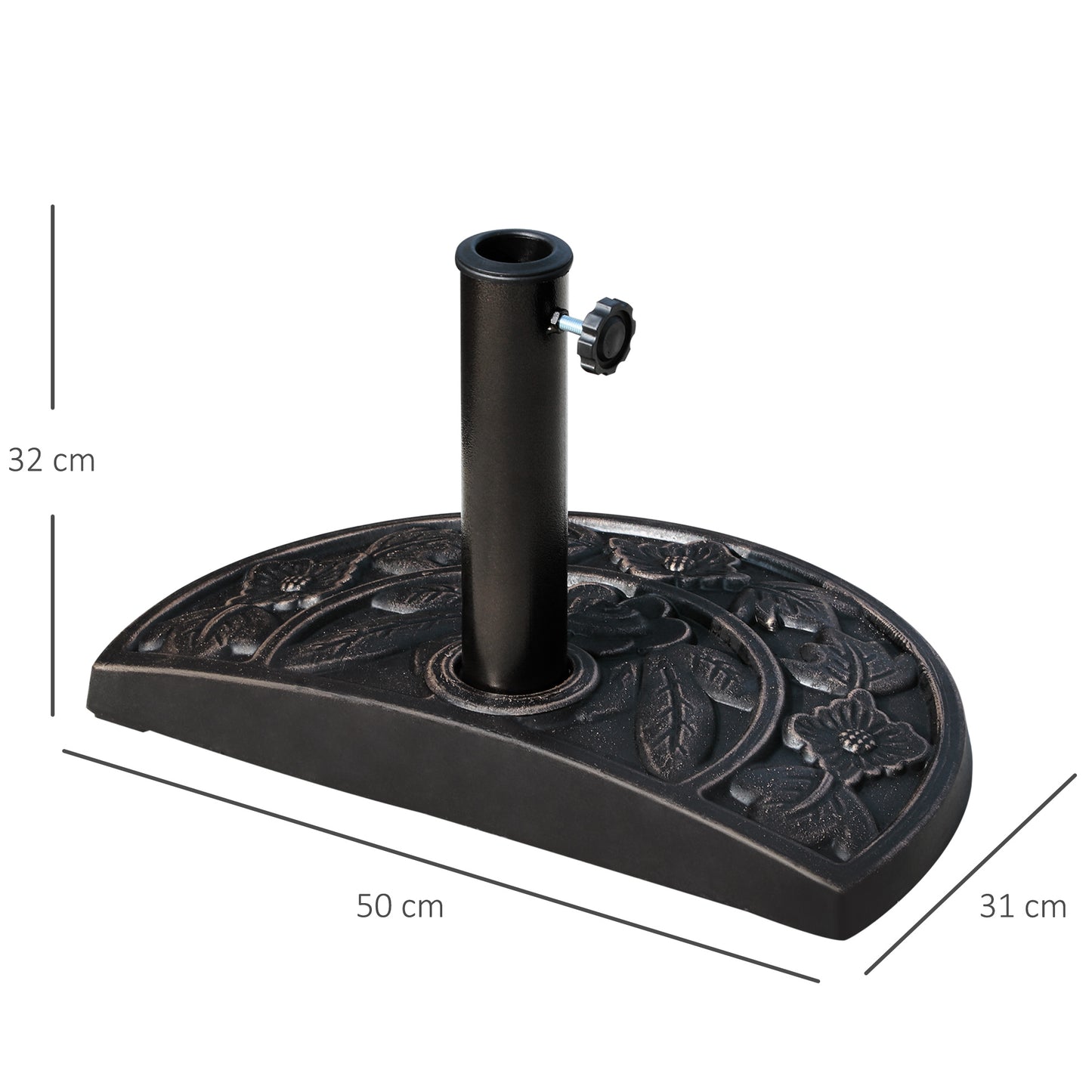 9kg Resin Parasol Base, Half Round Umbrella Stand with Floral Design for Garden, Outdoor, Suitable Umbrella Rod: Ø3.8cm