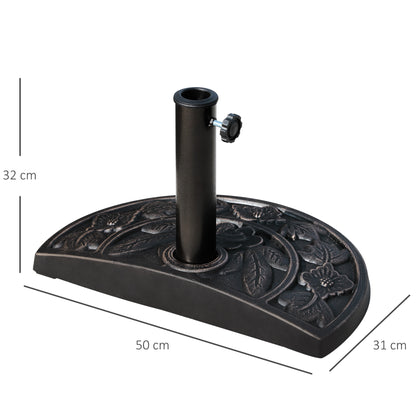 9kg Resin Parasol Base, Half Round Umbrella Stand with Floral Design for Garden, Outdoor, Suitable Umbrella Rod: Ø3.8cm