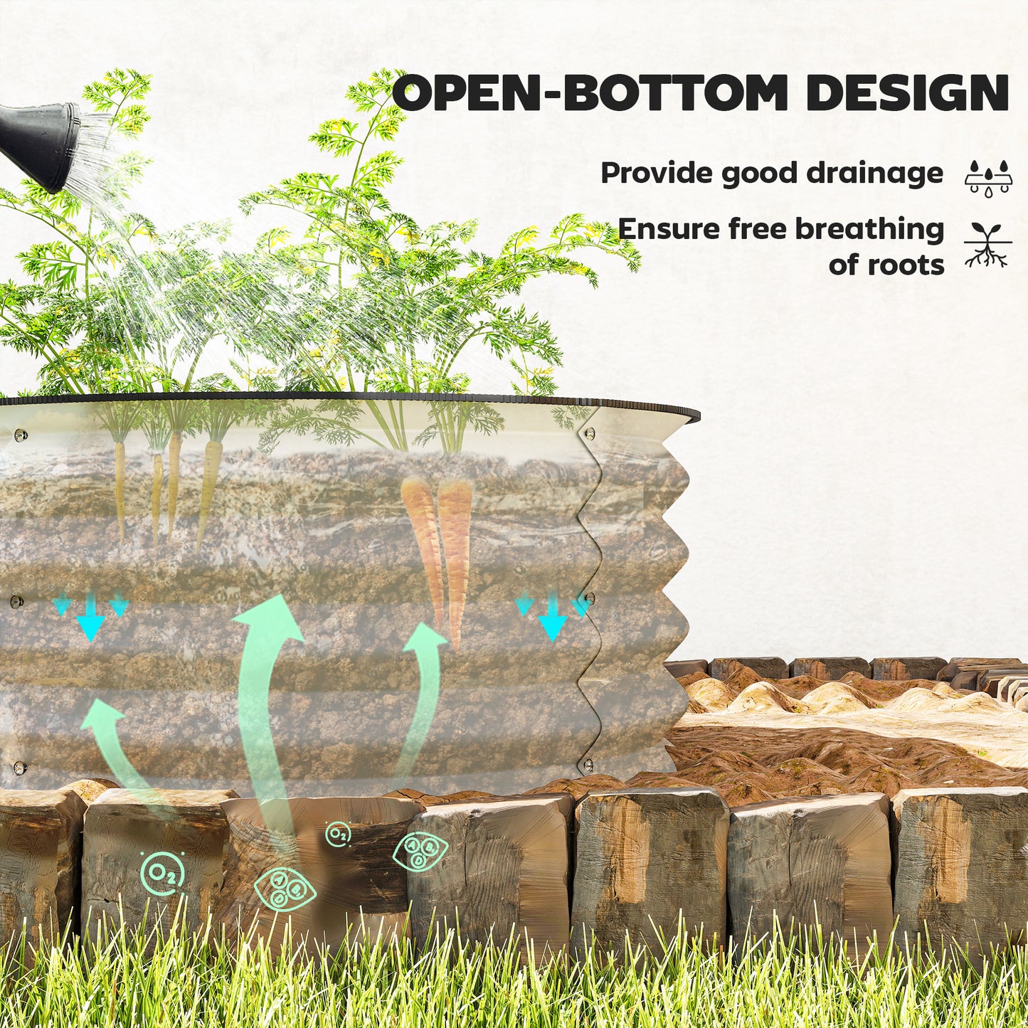 Set of 2 Raised Garden Bed, Metal Planter Box with Safety Edging, Easy-to-assemble Stock Tank, Cream White