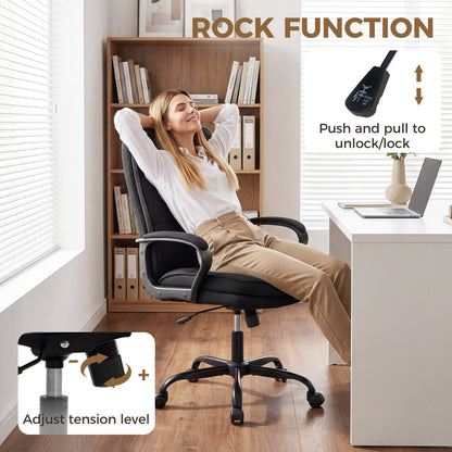 Double Padded Linen-Look Office Chair - Black