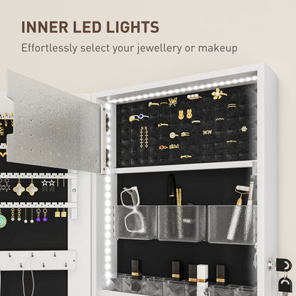 108 x 37cm Lockable Jewellery Cabinet, with LED Lights - White Surface and Black Lining